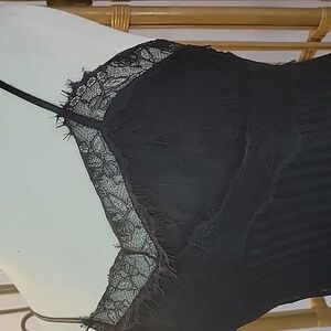 Donna Mizani black lace slip dress size small zipper back and hook closure slit